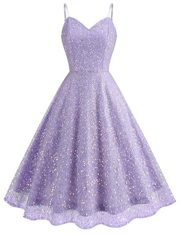 Odizli Glitzerkleid Damen Pailettenkleid Sexy Glitzer Pailletten Spaghettiträger Swing Partykleid Rockabilly 50er Jahre Vintage Cocktailkleid Festliche Party Kurz Ballkleid Abendkleid Lila XL