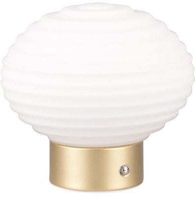 Reality Leuchten LED Akku Tischleuchte Earl R57771101, Metall Messing matt, Glas Weiß, inkl. 1.5 Watt LED, 4-fach Touch