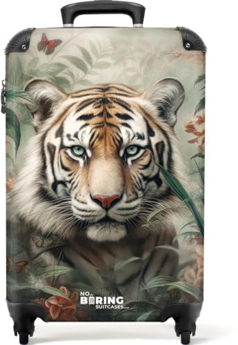 NoBoringSuitcases© Handgepäck Koffer Trolley Reisekoffer Handgepäck-Koffer | 55x35x20 cm - 4 Rollen Leicht Kabinenkoffer Flugzeug Tiger - Blumen - Farbenfroh