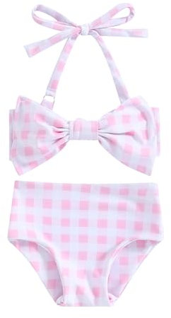 Carolilly Costume da Bagno Bambina 2 Pezzi Bikini Bambina Stampa Floreale Swimsuit Bikini Top con Bowknot+Pantaloncini da Bagno Swimsuit (Rosa, 4-5 Years)