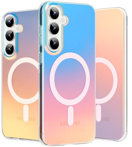 nicekool Hülle für Samsung Galaxy S24 5G Kompatibel mit MagSafe, Magnetische HandyHülle Irisierend Farbverlauf Case Kratzfeste Rückseite Durchscheinende Matt Schutzhülle, Holografisch