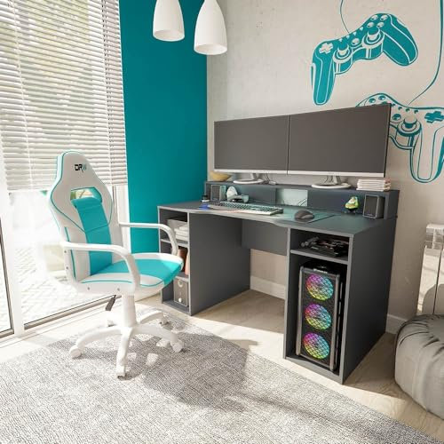 möbelando Gamingtisch >Ozone< in Anthrazit-Grau - 136x88x67 (BxHxT)