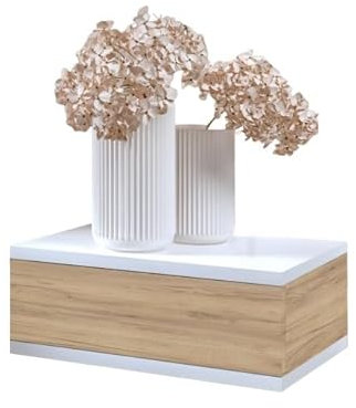 BDW Nachttisch, Nachtschrank - Nachttisch Hängend - mit Schublade - für Schlafzimmer, Jugendzimmer - Modern, Loft - Kleiner Tisch - Schlafzimmer Möbel, Schrank Klein - Weiß/Handwerk Gold