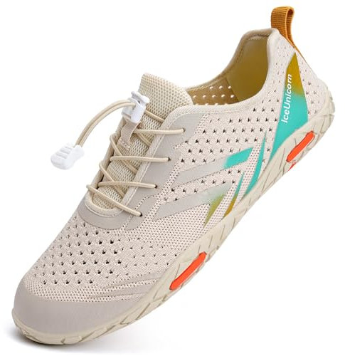 IceUnicorn Strandschuhe Badeschuhe Damen Herren Schwimmschuhe Aquaschuhe Sommer Schnell Trocknend Surfschuhe(Beige orange,38EU)