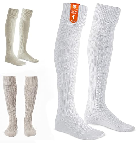 German Wear EXTRA Lange Trachtensocken Strümpfe Trachtenlederhose Socken aus Wolle Natur/Creme 75cm
