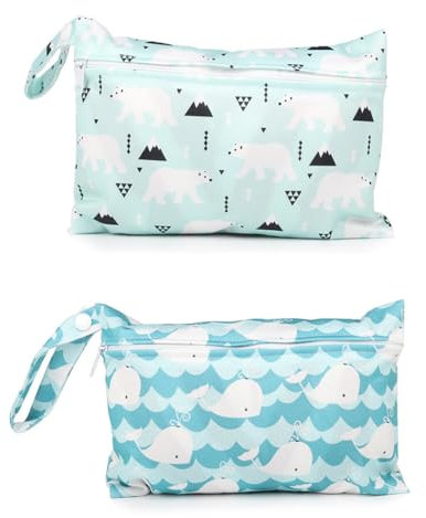Wetbag Pannolini Riutilizzabile, 2 Pezzi Borsa per Pannolini, Wet bag pannolini lavabili, Sacchetto del Pannolino Lavabile con Zip Impermeabile Riutilizzabile Organizzatore, multicolore