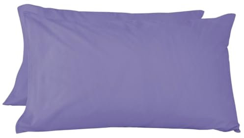 LARA MORADA - Coppia Federe Cuscino Letto, con GUANCIALE, Tinta Unita, 100% Cotone, Made in Italy, 52X82cm + Pattina Lilla