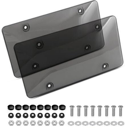 Mulcort 2-teiliger Kennzeichenschutz, Schwarzer Nummernschildschutz, Unzerbrechliche Kennzeichenrahmen mit Schraubkappen, staubdichte Kennzeichenabdeckung für Autos, LKWs