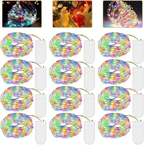 LED Lichterkette Batterie, 12 Stk 2M 20LED Micro Batterie-betrieben Kupfer Drahtlichterkette Bunt Weihnachtsbeleuchtung für Zimmer, Innen, Weihnachten, Außen, Party, Hochzeit, DIY