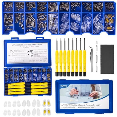 Upgraded All-in-One Magnetic Eyeglass Repair Tool Kit with Screws, Glasses Fixing Kit with Precision Screwdriver Set, Eyeglass Nose Pads and Tweezer for Travel, Gift, Christmas