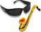 Stalaxy André Schnura Starter Set, Sonnenbrille, aufblasbares Saxofon und Anhänger, Kostüm Set, Saxophon, Saxophonist, Rockstar, Instrument, Halloween, Karneval, Motto Partys
