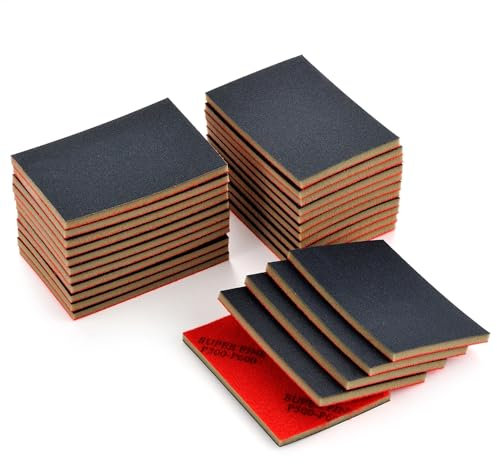 MAXMAN Set di 20 spugne abrasive flessibili, grana 500-600, blocchi abrasivi, 75 x 100 mm, per metalli Effortless, legno, colore, modello e mobili