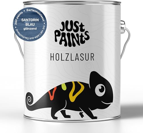 JUST PAINTS - Holzlasur für Außen | Wetterbeständige Gartenholzlasur - made in Germany (Santorinblau, 5 Liter)