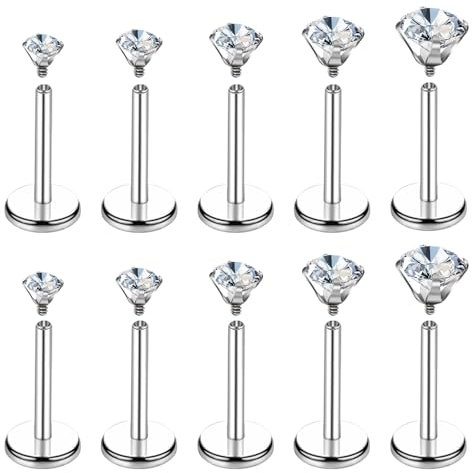 Yolev 10 Pcs 18G Tragus Piercing Silber Helix Piercing Ohrpiercing Chirurgenstahl Flatback Ohrstecker Nasenpiercing Stecker Conch Lippenpiercing Studs 1.5mm/2mm/2.5mm/3mm/4mm für Frauen Männer