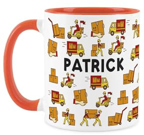 Custom Courier Mug - Personalised Funny Parcel Delivery Driver Novelty Gifts - Tea/Coffee Hot Drinks Orange Ceramic Cup Present