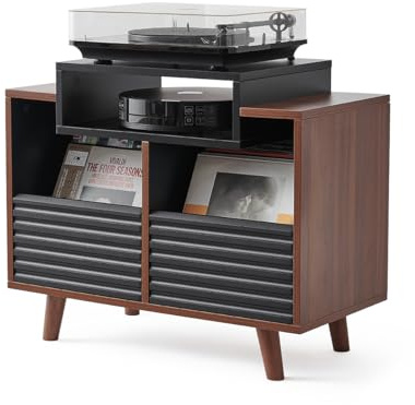 NorStone Plattenspieler OSLO 800 – Vinylschrank – Hifi-Elektronik – 2 Schubladen – Schwarz/Walnuss-Finish – 80 x 64 x 40 cm