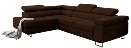 Friderik Antonia Ecksofa mit Schlaffunktion mit L-förmiger Box, Sofa mit Bettcontainer, Sofa mit verstellbaren Kopfstützen (Braun, Links)