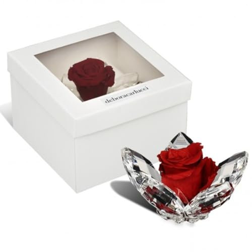 Debora Carlucci - Rosa Stabilizzata Loto in Cristallo 5 Petali Rosa Eterna Idea Regalo Donna,Compleanno, Anniversario,Festa della mamma o Bomboniera Design Elegante Made in Italy Ø7xH4 cm (Rosso)