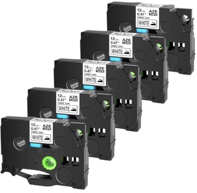 10 Pack Compatible Fabric Iron On Label Maker Tape 1/2 Inch Black On White Use with PTD200 PTD210 PTD400(5PK Black on White)