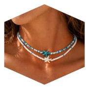 Lameybrt Muschelkette Damen Choker Boho Schwarz Verstellbar Cowrie Halskette Ethno Surfer Schmuck Geschenk