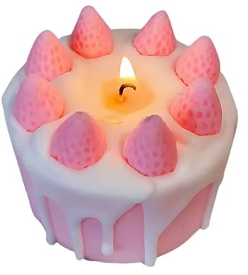 Kuchen Duftkerze Sojawachskerze mit weißer Pfirsich Duft & Deko für Frauen & Mädchen, Aromatische Geburtstagskerze Süße Kerze für Entspannung Wellness & Raumduft Deko-Kerze Retro Look niedliche Kerze
