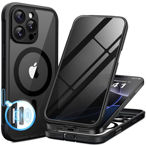 BERFY Magnetic for iPhone 16 Pro Case, Compatible with MagSafe, Built-in Privacy Screen Protector and Upgraded Camera Protection, Anti-Spy Full Body Shockproof Phone Case for 16 Pro 6.3, Black