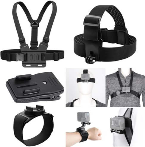 Lupholue 4-in-1 Kamera-Zubehör-Set, Kopfgurt, Brustgurt, Rucksackclip, Handgelenkschlaufe, kompatibel mit GoPro Hero 13, 12, 11, 10, 9, 8, 7, 6, 5, 4, Session und den meisten Action-Kameras