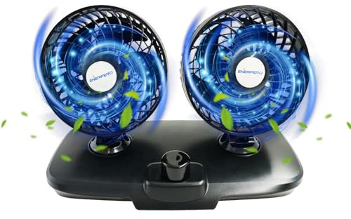 Enerfero Ventilador de Coche 360 ° Giratorio Cabezas Dobles Ventilador 12v (Negro)