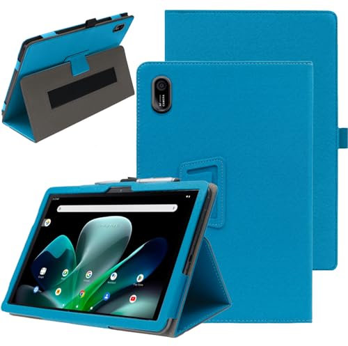 carinacoco Case for Acer Iconia Tab M10 10.1 inch, Full Coverage Premium Leather Folio Folding Stand Anti-Drop Tablet Protective Cover, with Pencil Holder and Wrist Strap Tablet Cover, Blue