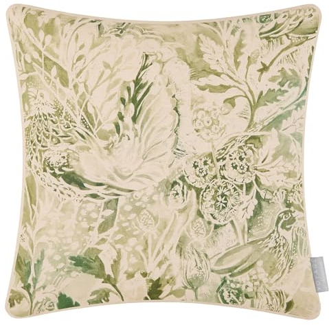 Voyage Maison Rothesay Feather Filled Cushion – Woodland Watercolour Printed Piped Country Décor (Meadow - 43x43cm)