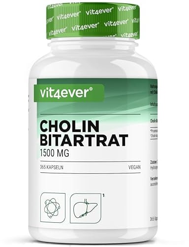 vit4ever Cholin - 365 Kapseln - 1500 mg Cholin Bitartrat | Über 6 Monate Reichweite - Leber - Homocystein & Fettstoffwechsel - Natürlich - Hochdosiert - Vegan - Laborgeprüft