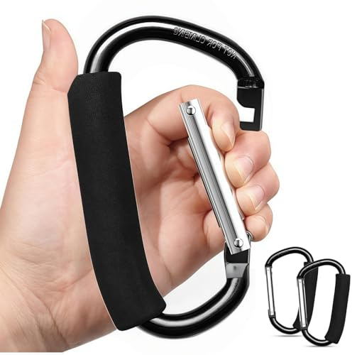 Clip per passeggino, confezione da 2 ganci resistenti per borse, grandi clip in alluminio per carrozzina, ganci per passeggino con moschettone per borse per pannolini e shopping, accessori per