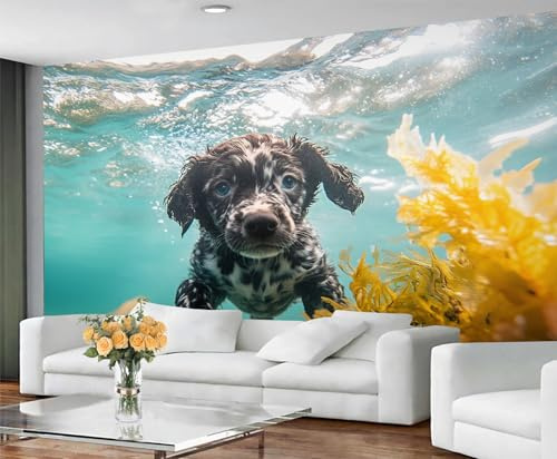 GIVLWF Papier peint autocollant – Papier peint imprimé chien pour salon, chambre à coucher de chiot sous-marin, peinture murale et décoration d'intérieur, décoller et coller