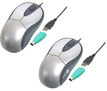 SIMPLETEK - 2x Optische USB/PS2 Combo Ergonomische Maus | Verkabelt, 800 DPI, 3 Tasten | Windows Linux Legacy-Systeme | PS/2-Adapter im Lieferumfang enthalten