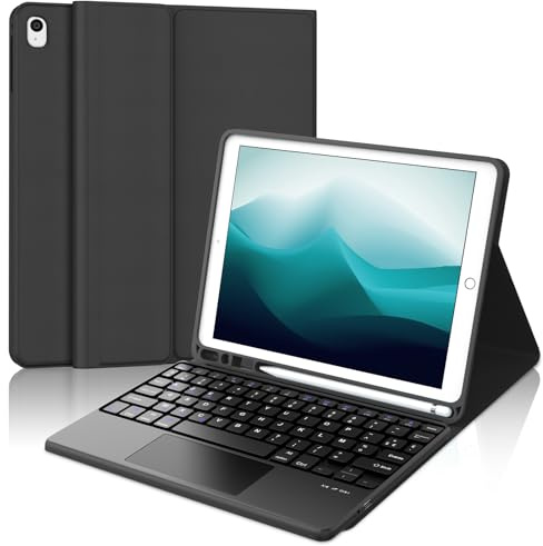 Occtingkind Coque Clavier pour iPad 9e/8e/7e Génération 10.2 Pouces, Housse Clavier Bluetooth Détachable avec Pavé Tactile et Porte Crayon pour iPad 10.2 2021 2020 2019/Air 3 2019/Pro 10.5 2017, Noir