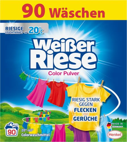 Weißer Riese Color Waschmittel Pulver (90WL), Waschpulver Großpackung | Colorwaschmittel mit riesiger Waschkraft ab 20°C, ideal für Familien mit Kindern mit bunter Wäsche, besonders ergiebig