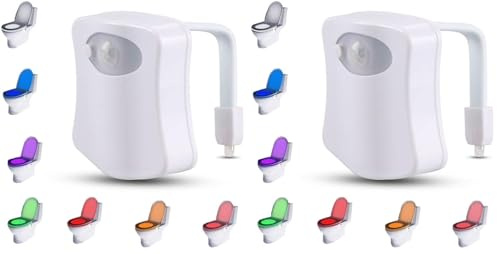 PARENCE.- Eclairage LED pour WC/Capteur de Mouvement Luminaire pour Toilette et Salle de Bain/Lumière Veilleuse avec 8 coloris Différents (Lot de 2)
