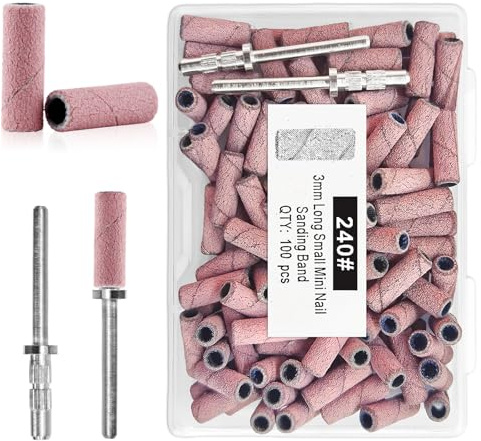 Flintronic 100 st 240# slipband för nagelborr, dorn bitar, fina korn nagelslipband för 3/32 tums skaft, nagelborrbitar, professionell för polering av akrylgelnaglar, manikyr och pedikyr