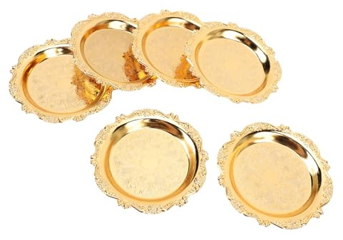 lyrlody 6 Platos de Aperitivo Hechos a Mano de Aleación de Zinc, Pequeñas Bandejas Decorativas para Servir con Exquisito Acabado Dorado para Fiestas, Cenas, Regalos de Inauguració