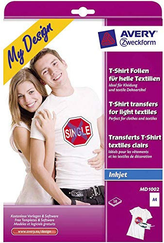 Avery-Zweckform My Design T-Shirt MD1002 Tintenstrahl Textilfolie DIN A4 für helle Textilien, Optimiert für Tintenstrah