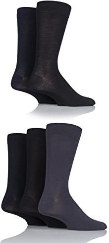 SockShop Men's Patterned Bright Colourful Natural Bamboo Socks Various Designs for Everyday Wear Size 7-11 Pack of 5 Black/Navy/Grey 7-11