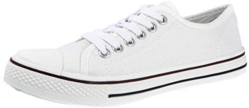 Ladies Baltimore/Academy Low Hi Top Canvas Toe Cap Lace Up Pumps Plimsoll Trainers Casual Shoes Size 13-8 (6 UK, White)