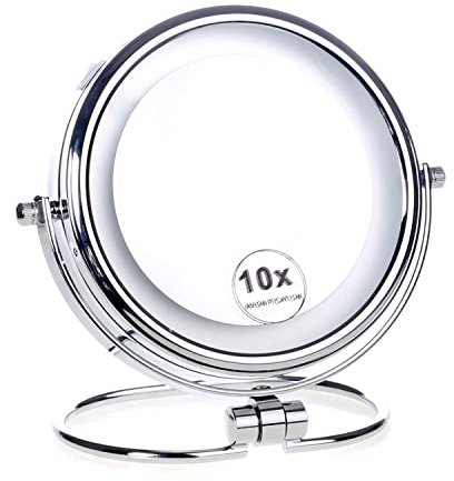 HIMRY Lumineux Miroir de Maquillage LED sur Pied 18 cm, 5X Grossissement, 7 Miroir Pliable sur Pied avec éclairage pour Le Maquillage Rasage, Miroir Recto Verso pivotant à 360 °, KXD3137-5x
