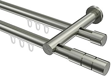 Interdeco Edelstahl Optik Innenlauf Gardinenstange 20 mm Ø doppelläufig Platon Elanto, 140 cm