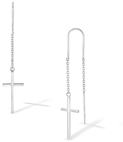 WithLoveSilver 925 Sterling Silber Religiöse Kreuz Durchzieher Kette Hängende Ohrringe