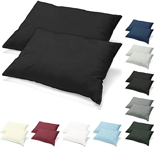 CelinaTex Active Kopfkissen Bezug Doppelpack Set 40x80 schwarz Baumwolle Jersey Nackenkissen Kissenhülle 5001537