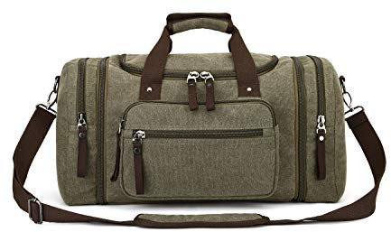 Reisetasche, groß 40 l 50 l erweiterbare Segeltuch-Reisetasche, Unisex-Reisetaschen, Wochenendtasche für Damen und Herren, grün