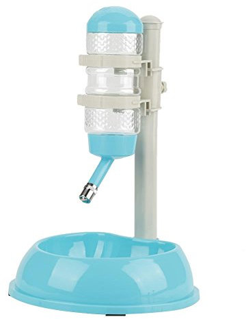 SOULONG Bottiglia d'Acqua Animali, Distributore Automatico di Acqua 2 in 1 Erogatore d'Acqua Alimentatori per Animali Domestici, Cani, Gatti, Conigli, con Altezza Staccabile, 500ml(Blu)