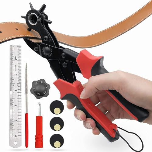 Leather Hole Punch,Belt Hole Puncher for Leather& Leather Punch Tool for Belts Diameter: 4.5/4/3.5/3/2.5/2mm Leather Hole Puncher for Leather, Plastic, Handbags & More Multi Hole Sizes Maker Tool