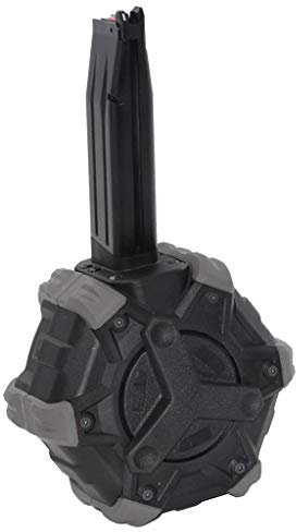 Airsoft Softair Ersatzteile Armorer Works AW Custom 350rd Gas Adaptive Drum Magazine Trommel Magazin für ARMY R501 R601 / KJ KP-05 / Zeon / EMG / AW / WE / Tokyo Marui Hi-Capa GBB Pistole Schwarz/Grau